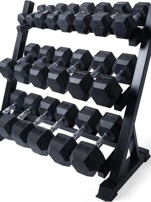 300/350/450/200/210 LB Rubber Hex Dumbbells Set with Optional Dumbbell Rack, Multi Weight Set to Choose, Ideal for Home Gym and Fitness