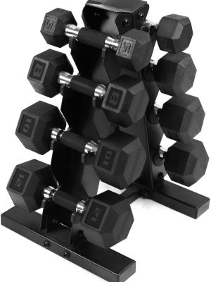 Rubber Encased Hex Dumbbells with Rubber Grip Contoured Handle for Muscle Toning, Strength Building & Full Body Workout