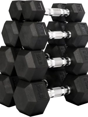 Rubber Coated Hex Dumbbell Weight Set and Storage Rack, 100lbs Set with Rack, 150lbs Set with Rack, 550lbs Set with Rack, Multiple Packages