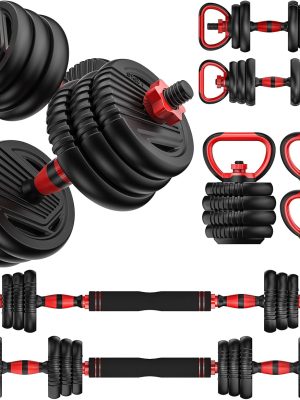 Adjustable Dumbbells, 10/20/35/45/70/90lbs Free Weight Set with Connector, 4 in1 Dumbbells Set Used as Barbell, Kettlebells, Push up Stand, Fitness Exercises for Home Gym Suitable Men/Women