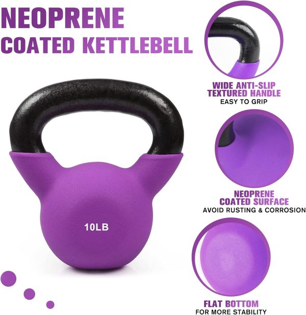 Neoprene Coated Solid Cast Iron Kettlebell 5 10 15 20 25 30 35 40 45 50 LB, Great for Full Body Workout, Cross-Training, Weight Loss & Strength Training