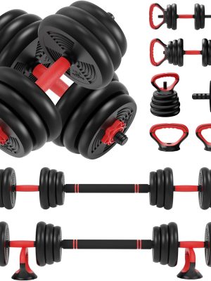 Adjustable Dumbbells Set 6 in 1 Weight Set Dumbbell Barbell Kettlebells, Push-up, Push up Stand and Ab roller for Workout Home Fitness Equipment