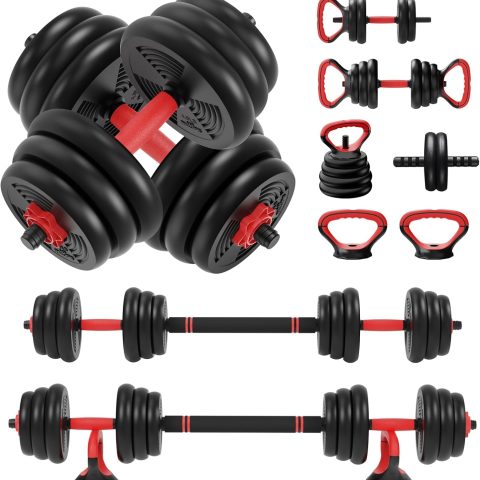 Adjustable Dumbbells Set 6 in 1 Weight Set Dumbbell Barbell Kettlebells, Push-up, Push up Stand and Ab roller for Workout Home Fitness Equipment
