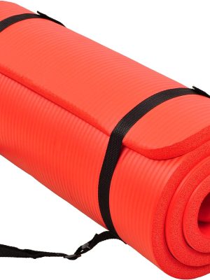 All Purpose 1-Inch Extra Thick High Density Anti-Tear Exercise Yoga Mat with Carrying Strap, Optional Yoga Blocks and Knee Pad