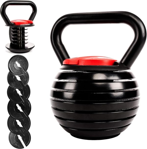 Adjustable Kettlebell with 7 Weight Levels from 10-40 lbs. Perfect for Abs, Arms, Legs, & Back Workouts