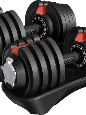 Adjustable Dumbbell Set 40LB/52.5LB/90LB Adjustable Dumbbells Fast Adjust Dumbbell Weight Set with Anti-Slip Handle and Tray for Men/Women Home Gym Strength Training Equipment Single/Pair