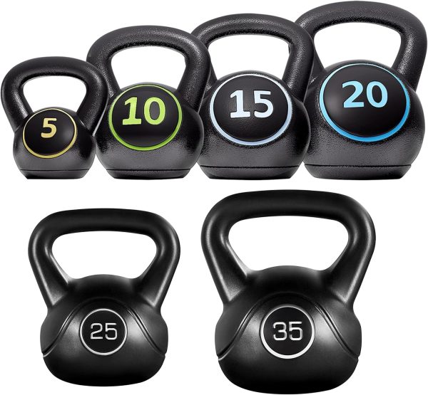 6pcs Kettlebell Set  Coated Kettlebells Weight Sets 5LB, 10LB, 15LB, 20LB, 25LB, 35LB Kettlebells for Home Fitness Gym