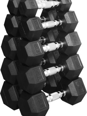 Premium Rubber Coated Hex Dumbbell Weight Set and Storage Rack, Multiple Packages