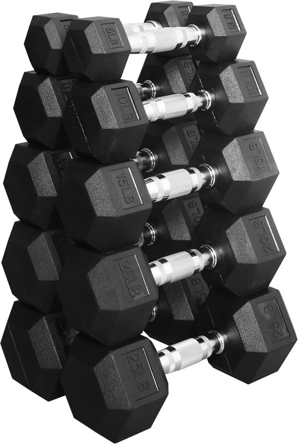 Premium Rubber Coated Hex Dumbbell Weight Set and Storage Rack, Multiple Packages